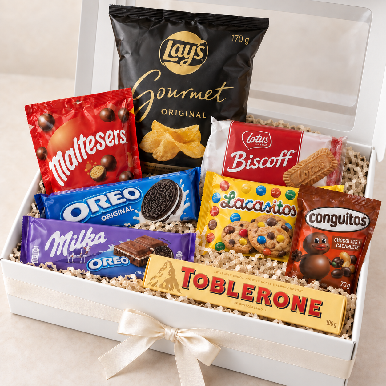 Pack Choco Mix de Click Regala con chocolates, galletas y Lay's Gourmet en caja blanca