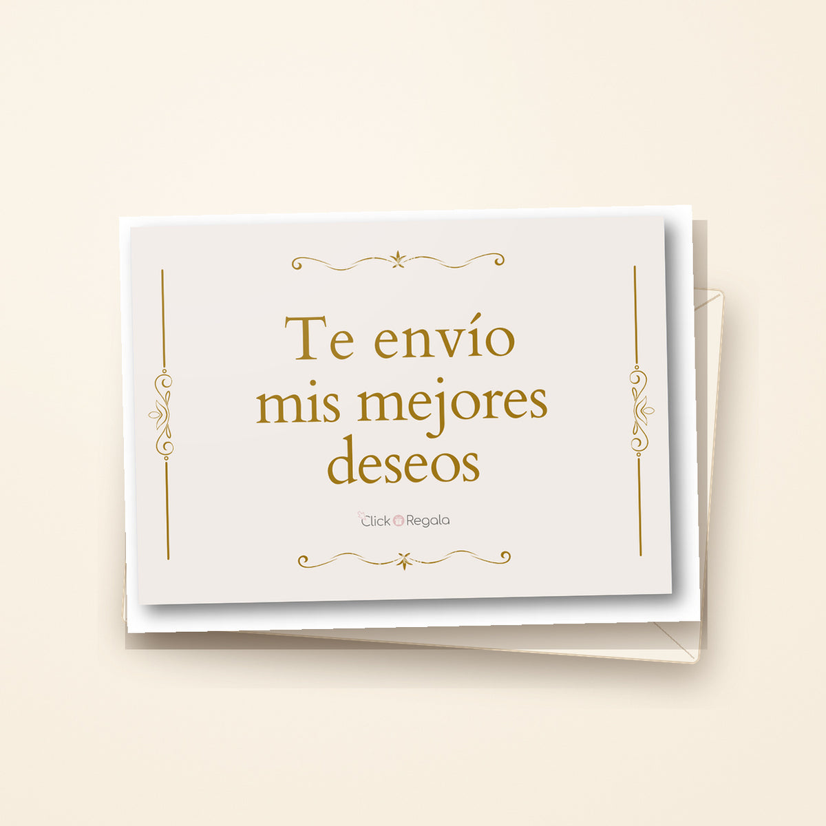 Tarjeta MIS MEJORES DESEOS presentada con sobre sobre fondo crema