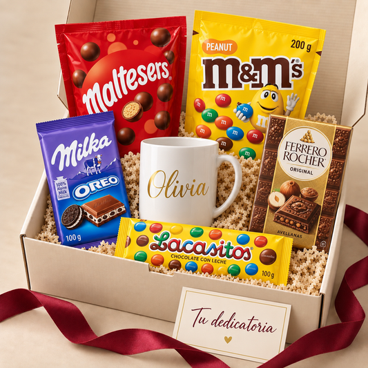 Caja Choco Personalizado de Click Regala con taza personalizada, Ferrero Rocher, Milka Oreo, Maltesers, M&M's Peanut y Lacasitos